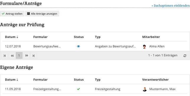 Extranet Formulare Antraege Uebersicht