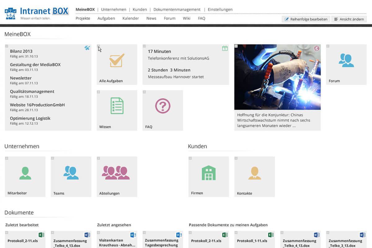 Erweiterungen Service Portal Software DashboardBOX