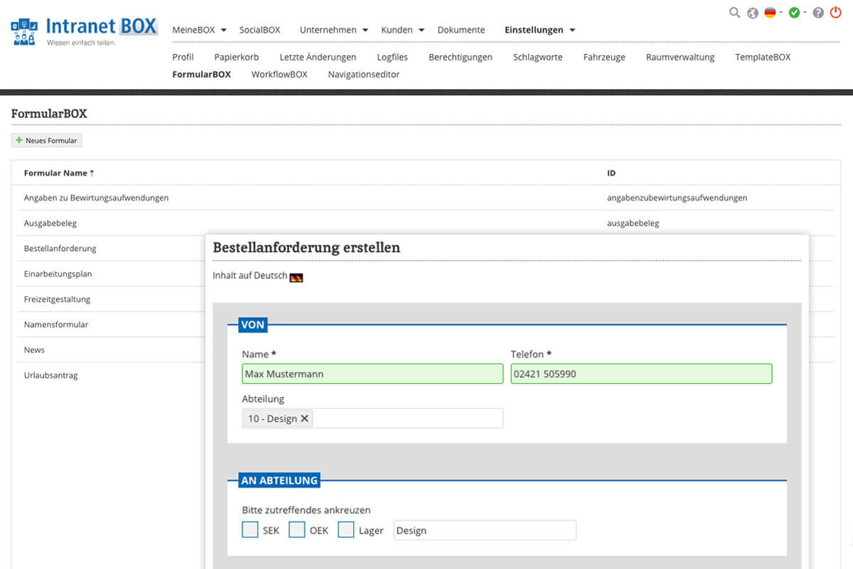 Erweiterungen Service Portal Software FormularBOX