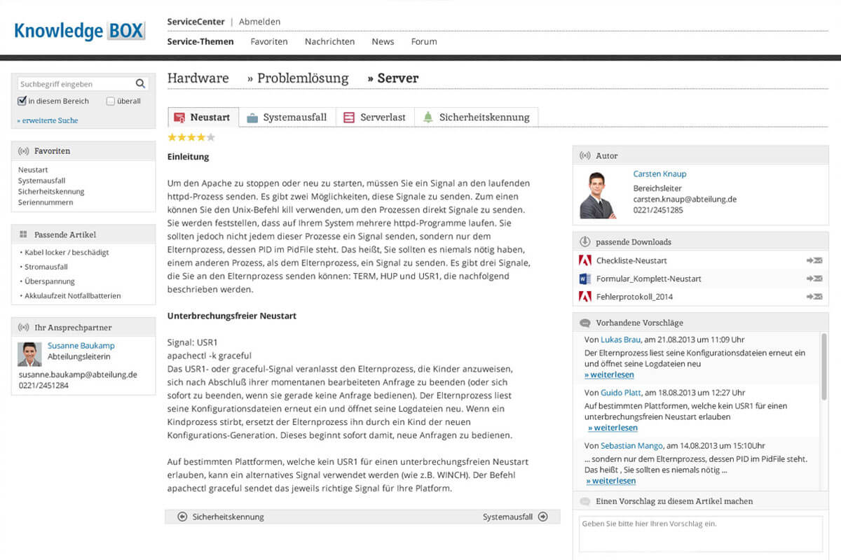 Erweiterungen für das Service Portal Erweiterungen Service Portal Software KnowledgeBOX