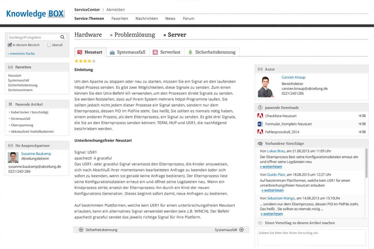 Erweiterungen Service Portal Software KnowledgeBOX